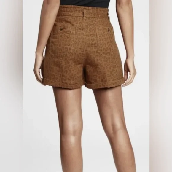 GAP Women’s Button Fly Leopard Print High Rise Linen Blend Shorts